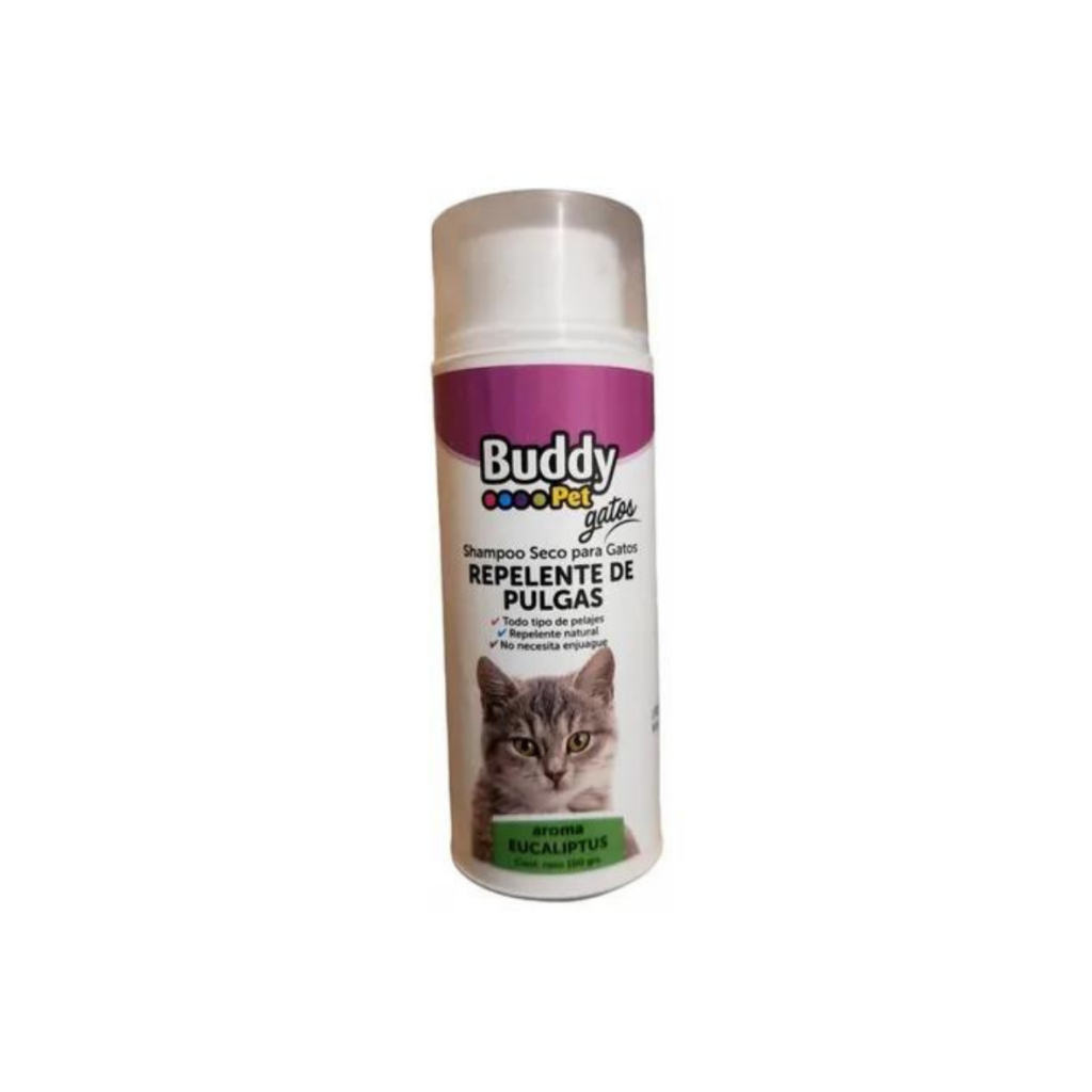 SHAMPOO EN SECO REPELENTE DE PULGAS PARA GATOS BUDDY PET 100 gr